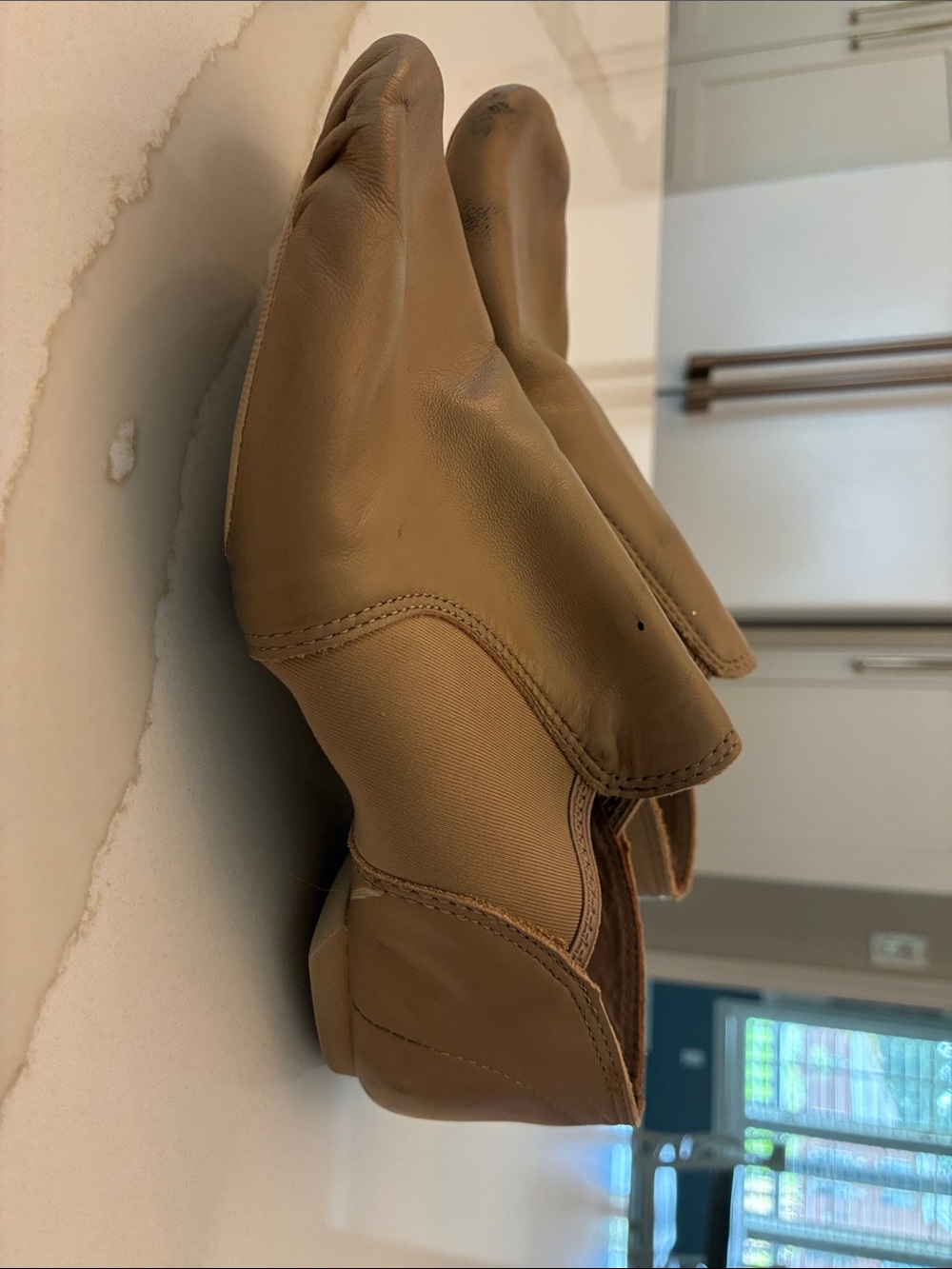 Capezio Tan Leather & Stretch Slip-On Mules